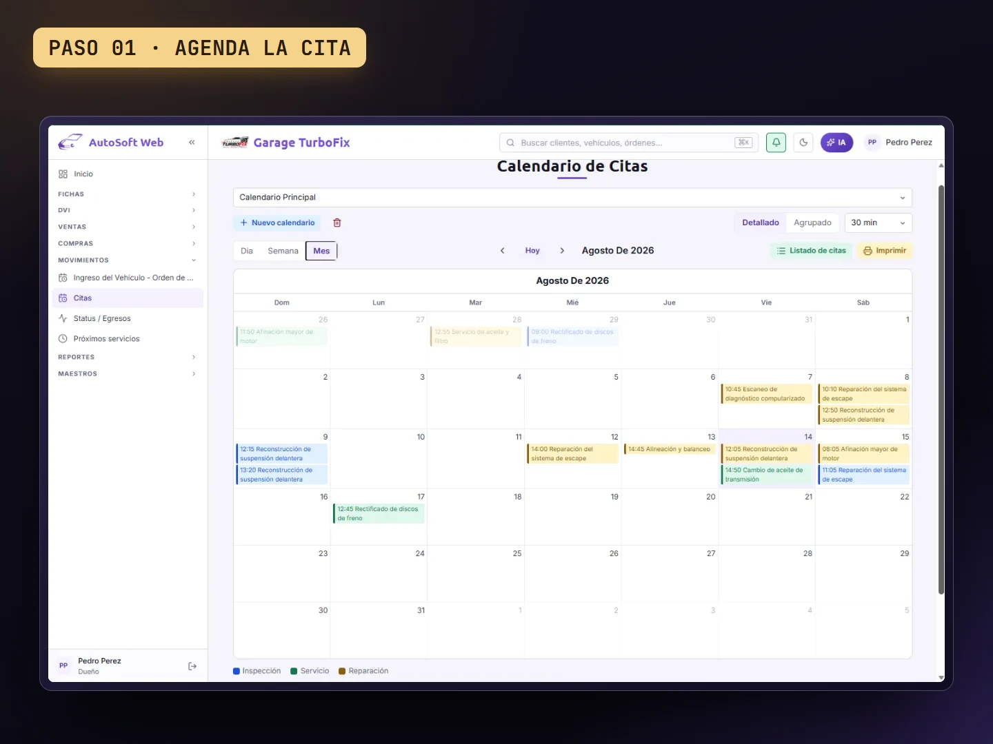 Demo: agenda de citas y carga del día.